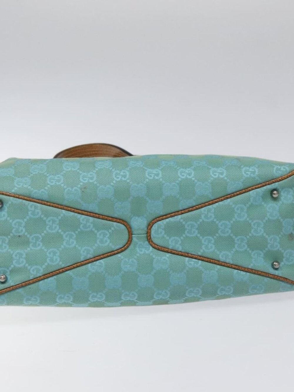 GUCCI GG Canvas Tote Bag Turquoise Blue 113017 Auth 115077 - Picture 6 of 16